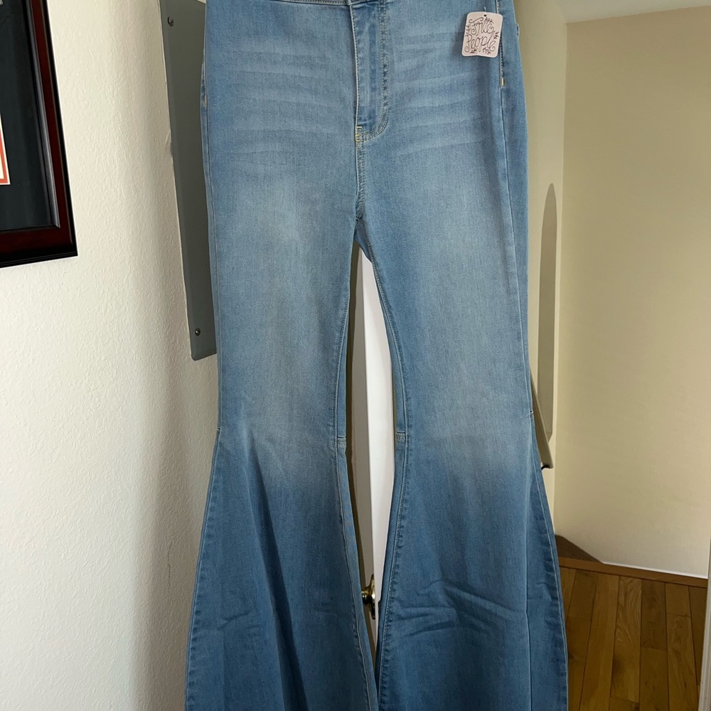 Free People Blue Flare Wide Leg Jeans - Picture 3 of 5